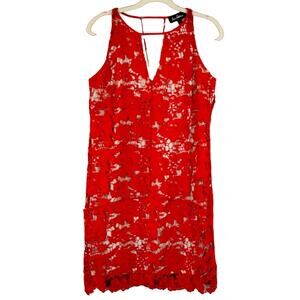 O Sam Edelman Women's Red Floral Lace Sleeveless Sheath Shift Knee Dress NWT 8
